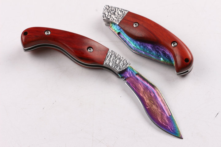 Damascus steel small handmade dogleg pocket folding knife with colorful surface UD403427